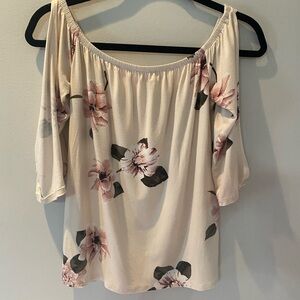 Dynamite Floral Cream and Pink cold shoulder top